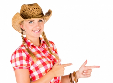 Cowgirl - cowgirl, hat, hand, woman, red, girl