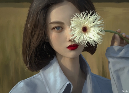 Peace of the soul - gmdk, art, fantasy, flower, g mdk, face, luminos, girl