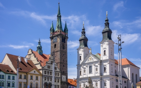 Klatovy, Bohemia, Czechia - tower, old town, Czechia, houses, church