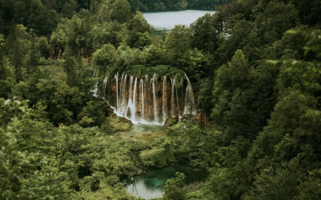 Plitvice Lakes National Park, Croatia - landscape, waterfalls, trees, forest