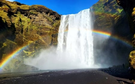 Skogafoss Waterfall in Iceland, with the lighting perfect for a rainbow