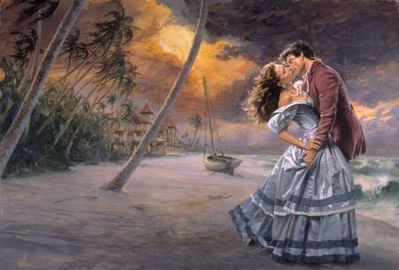 Midnight Waltz - digital, art, fantasy, love, snow, couple, kiss, romance, beautiful