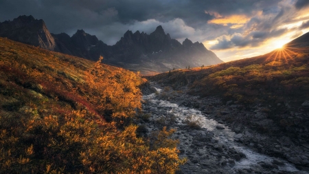 The Lost Realm of the North - Ogilvie Mountains - clouds, river, canada, landscape, peaks, valley, yukon, sky