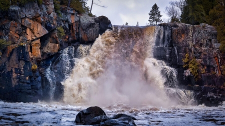 Arrow River Falls, Ontario - leaves, fall, autumn, trees, colors, cascade, cliff, water, canada