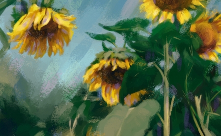 Sunflowers - sunflower, yellow, summer, green, natalie, flower, art