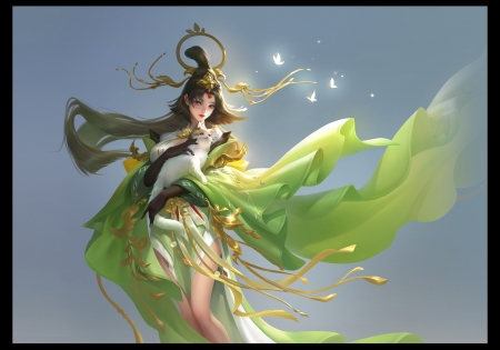 Fantasy girl - frumusete, fantasy, green, hanji, girl