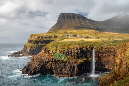 Waterfall from the Faroe Islands - island, mountains, nature, waterfall