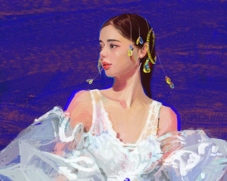 Bride - bride, jojo cooo, blue, girl, jewel, pictura, white, painting, art, asian