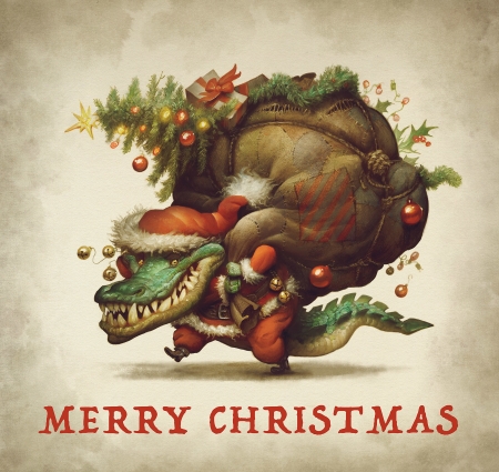 :D - christmas, santa, fantasy, craciun, justin gerard, art, crocodile