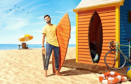 :) - man, summer, situation, funny, humour, orange, surf, beach