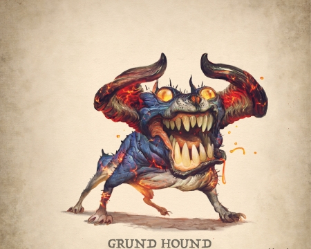 Grund Hound - halloween, dog, fantasy, horns, art, justin gerard, grund hound, demon