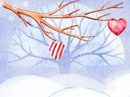 A Winter Love - Winter, Snow, Love, Heart