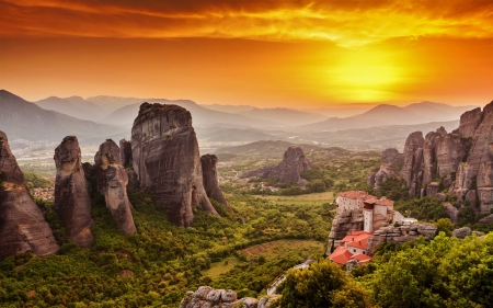 Greece Meteora - Sun, Meteora, land, Greece
