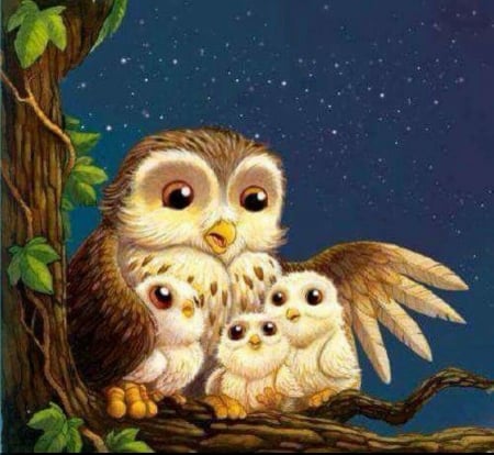 Mama Owl and Owlets