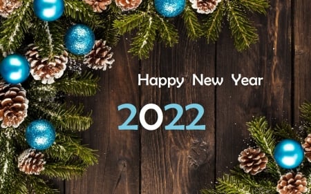 Happy New Year! - wooden, new year, 2022, spruces, pine cones