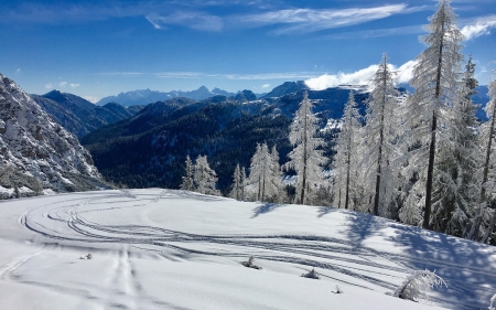 Winter in Austria - winter, Alps, snow, Austria, hoarfrost, spruces