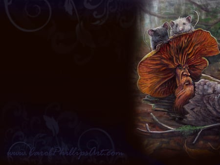 No Recourse Cute Fantasy Art Mouse Mushroom WIDESCREEN - fun, mushroom, funny, mice, fantasy, nature, art, fall, rodents, anthropomorphic, fairy, mouse, cute