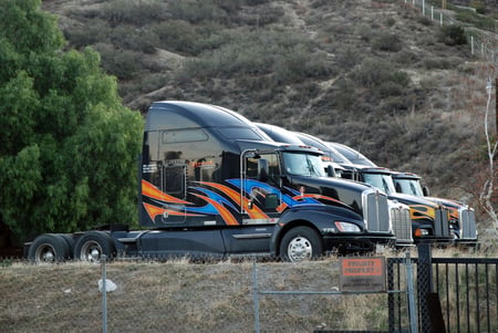 Three Lonely Kenworths, parked behind locked gates...... - big rigs, 18wheeler, trucks