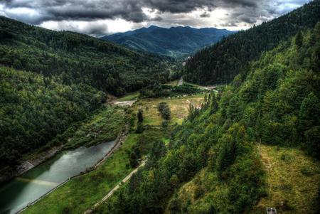 Somewhere In My Beautiful Country - beauty, sky, trees, peaceful, water, mountains, view, amazing, romania, river, clouds, green, landscape, nature, woods, forest, beautiful, splendor