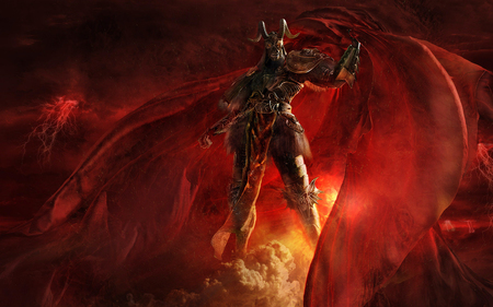 The Demon Arises - hell, flames, red, wings, fire, demon