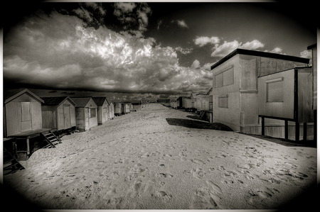 Sand Hut - water, rock, sea, ocean, tide, sand, sun, sky