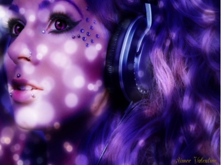 Live For The Music - girls, space, glow, bokeh, music, glitter