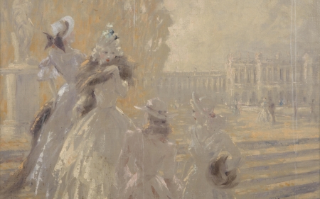 Autumn in Versailles - art, pictura, autumn, versailles, girl, toamna, louis icart, woman, painting