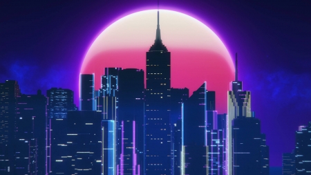 from the world with the pink moon - asteroid, pink, moon, city