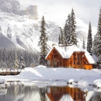 Emerald lake in winter