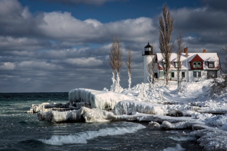 Point Betsie Lighthouse - frankfurt, ice, winter, lighthouse