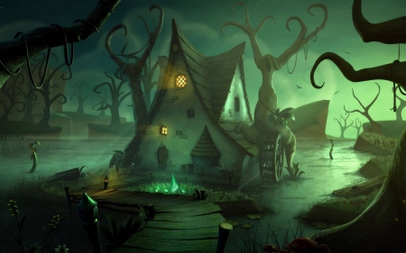 the house in the woods - fog, forest, haunted, house