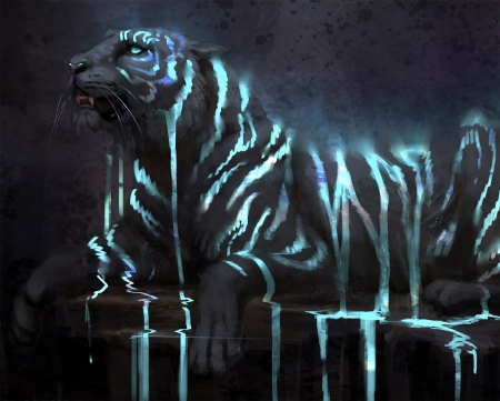 Fantasy tiger - fantasy, blue, jade merien, tigru, art, tiger