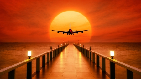 Flying into sunset - into, sunset, aeroplane, Flying