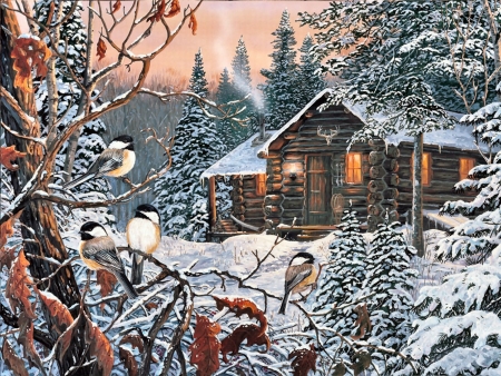 winterdream - winter, wood, house, snow