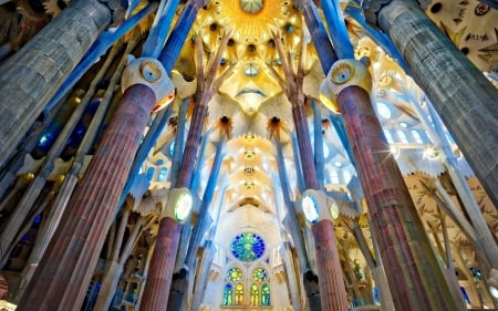 Basilica de la Sagrada Familia - Barcelona, interior, church, Spain, basilica