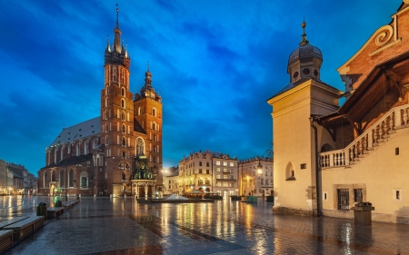 Basilica in Krakow, Poland - Krakow, dusk, Poland, church