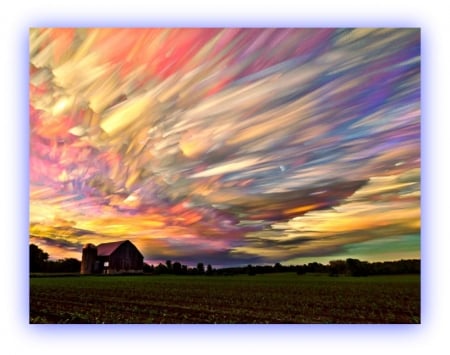 flaming clouds - clouds, country, farm, sky