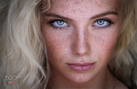 Blonde - blue, woman, freckles, model, girl, eyes, blonde, face