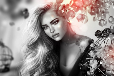Girl - Artwork, Rendering, Girl, Beauty, Spring