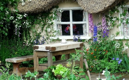 cottage garden - flowers, cottage, houses, england