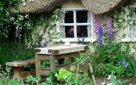 cottage garden - england, flowers, houses, cottage