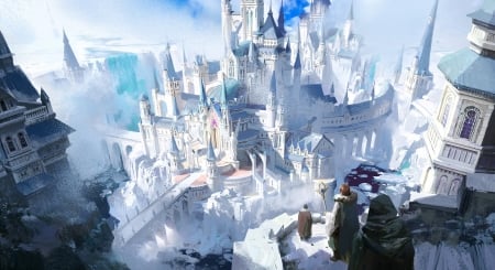 Castle - fantasy, white, view from the top, blue, size, art, castle