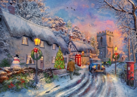 old england - winter, cars, house, england