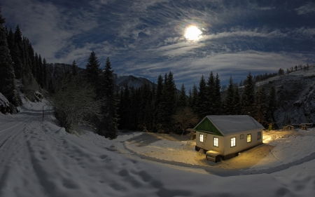 Secluded House - cabin, house, landscape, seclusion, winter