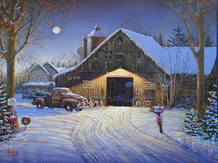 winter farm - cars, winter, country, farm