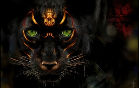 Black panther - black, fantasy, face, art, panther