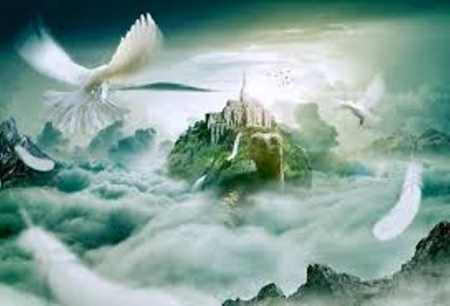 The Flight..of ..'A DREAM' - clouds, enchanting, flight, dream, sky, doves