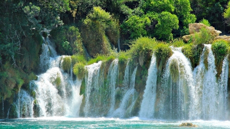 Plitvice Lakes National Park, Croatia - river, waterfalls, trees, rocks