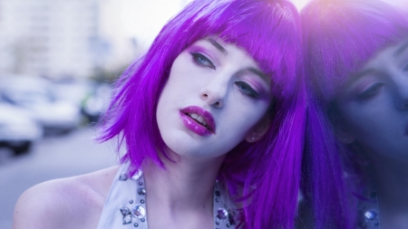 Beauty - face, purple, hair, woman, girl