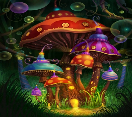 Magic Mushroom City - colorful, city, magical, world